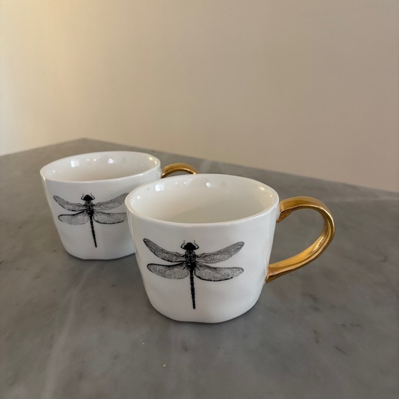 Other - Dragonfly Low Mug with Gold Handle set of 2